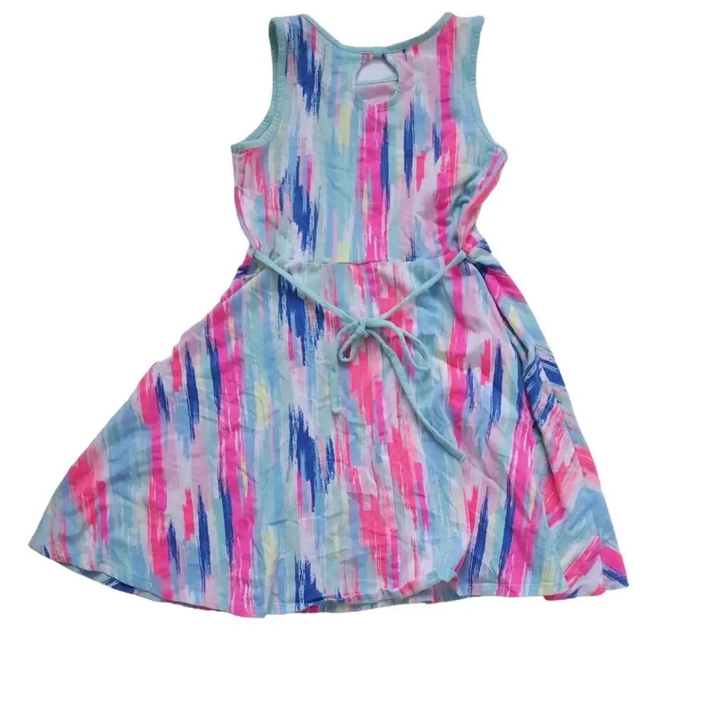 Justice Girls Colorful Summer Dress Size 12 Pink Blue Sleeveless Dress